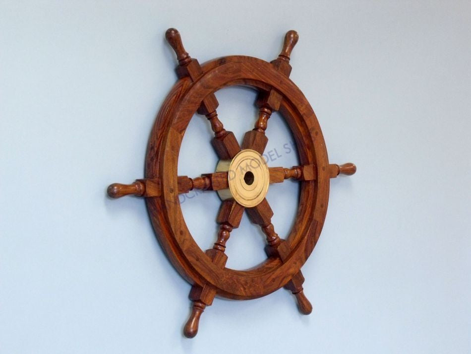 Deluxe Class Wood and Brass Decorative Ship Wheel 24"
