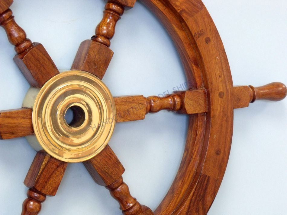 Deluxe Class Wood and Brass Decorative Ship Wheel 24"