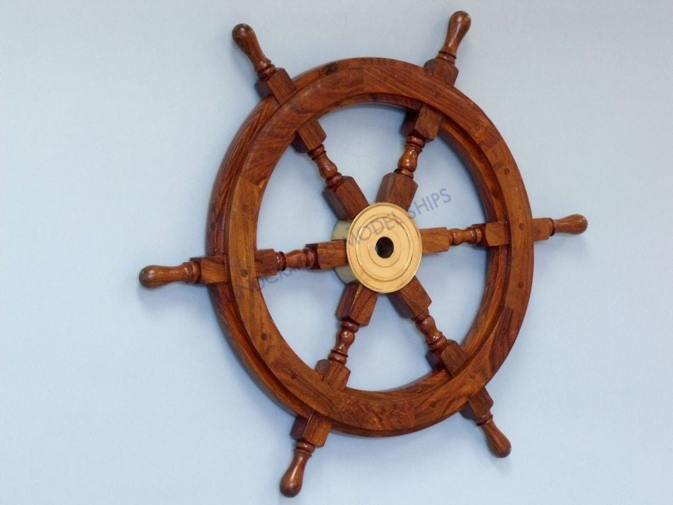 Deluxe Class Wood and Brass Decorative Ship Wheel 24"