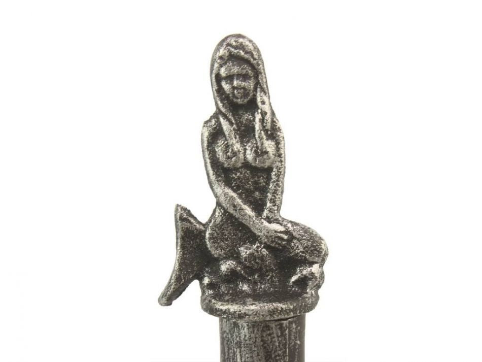 Antique Silver Cast Iron Mermaid Extra Toilet Paper Stand 16""
