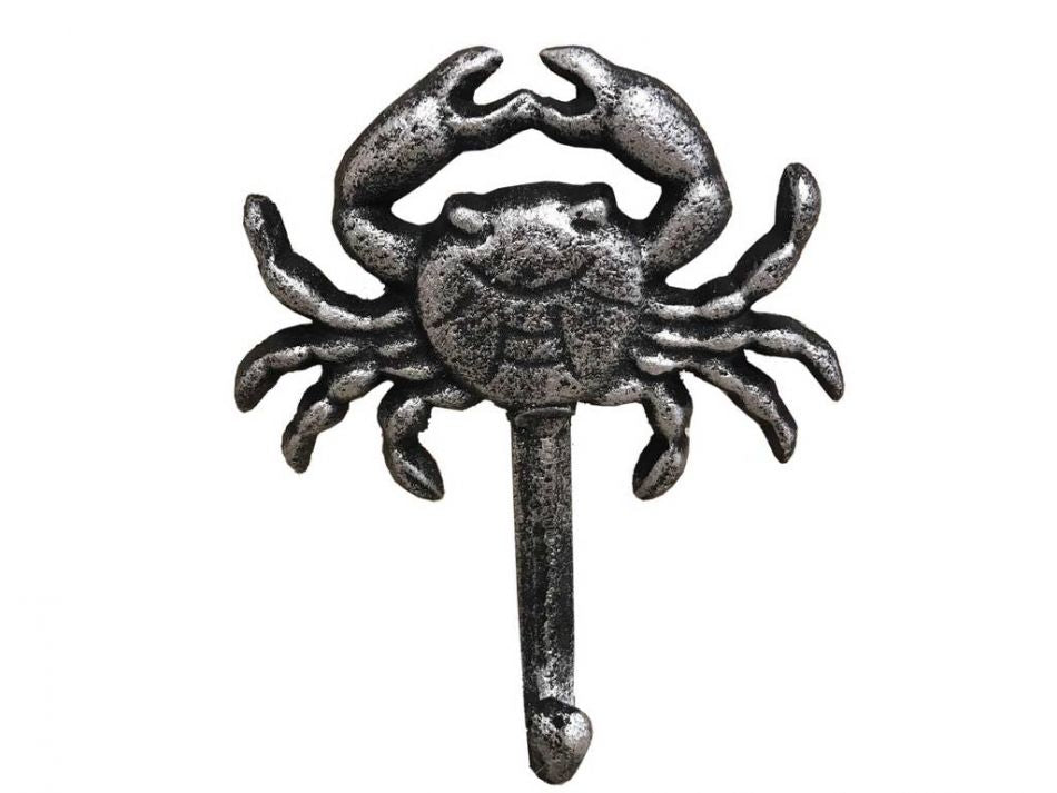 Rustic Silver Cast Iron Wall Mounted Crab Hook 5"