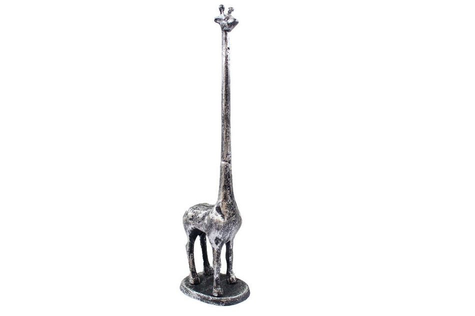 Rustic Silver Cast Iron Giraffe Paper Towel Holder 19"