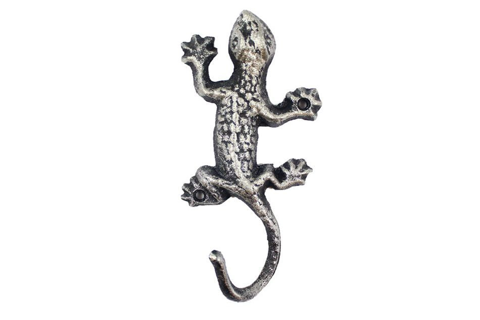 Rustic Silver Cast Iron Lizard Hook 6"
