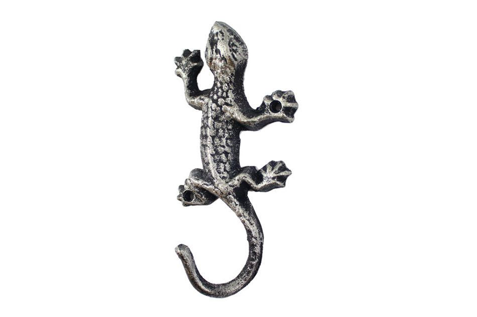 Rustic Silver Cast Iron Lizard Hook 6"