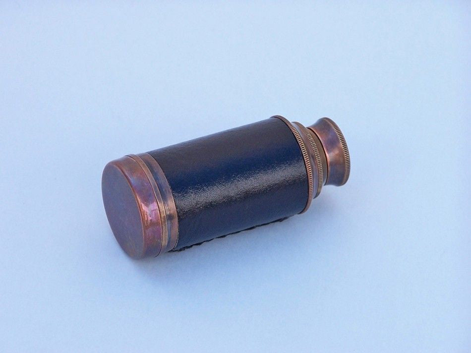 Deluxe Class Scout's Antique Copper - Leather Spyglass Telescope 7" with Rosewood Box