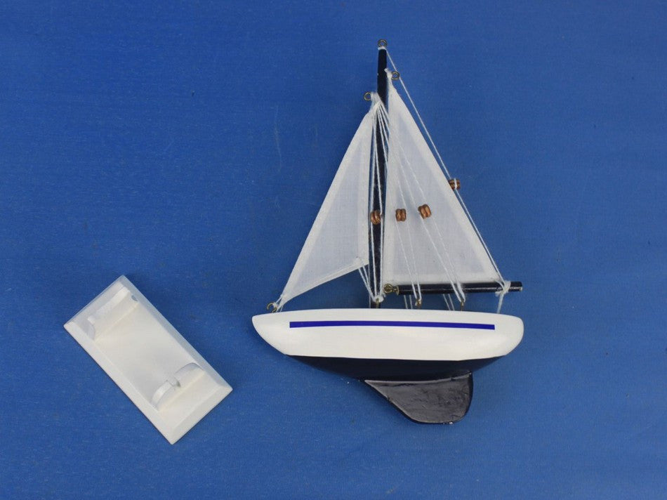 Wooden Blue Pacific Sailer Model Sailboat Decoration 9"