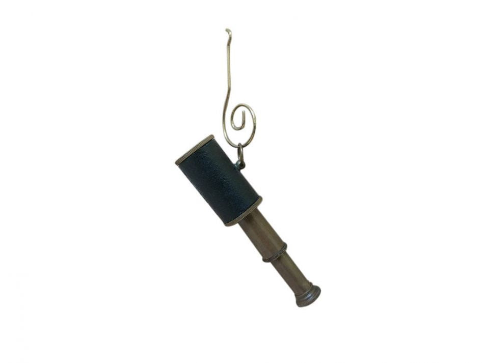 Antique Brass with Leather Spyglass Christmas Ornament 5"
