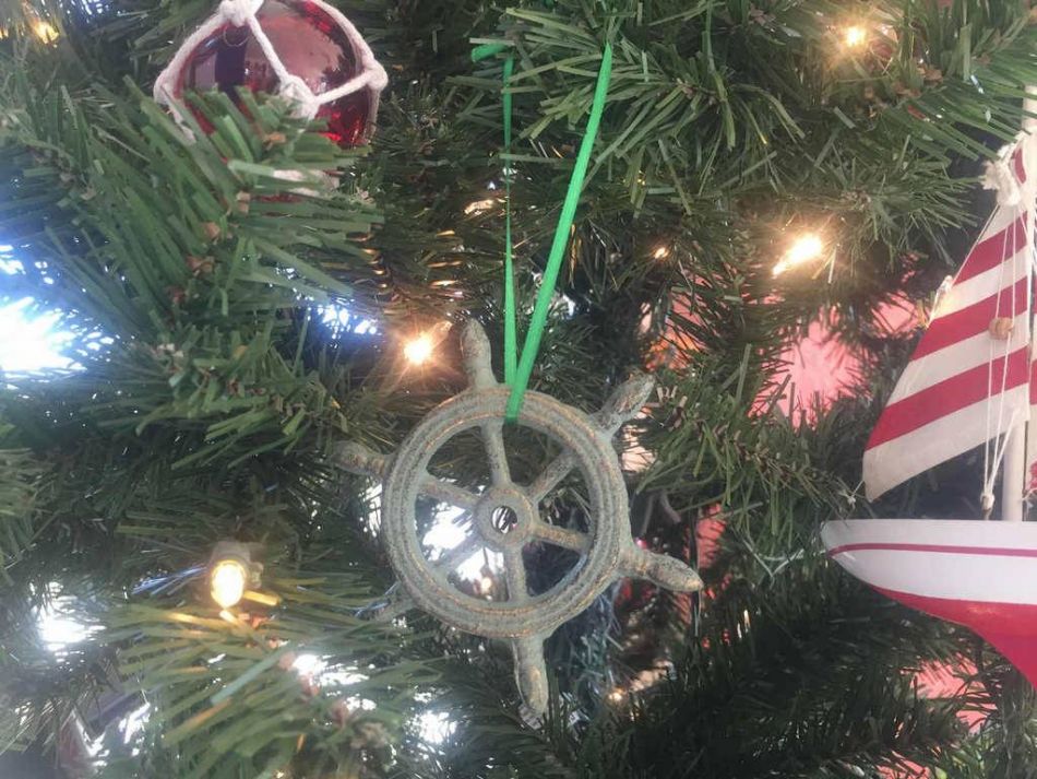 Antique Bronze Cast Iron Ship Wheel Decorative Christmas Ornament 4"