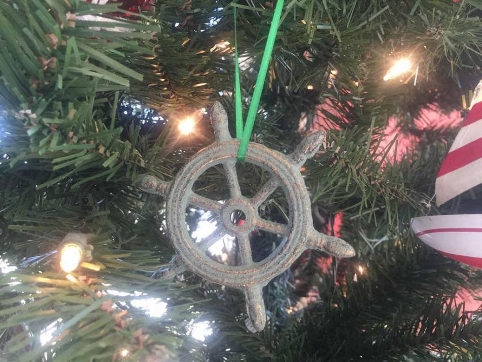 Antique Bronze Cast Iron Ship Wheel Decorative Christmas Ornament 4"