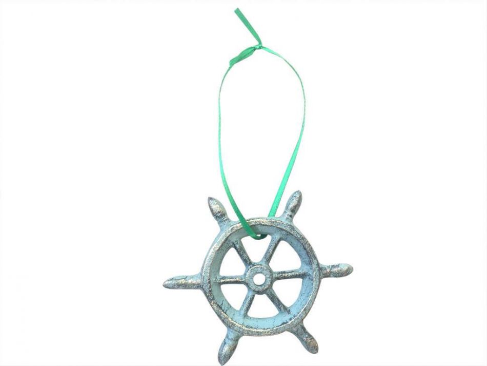 Antique Bronze Cast Iron Ship Wheel Decorative Christmas Ornament 4"