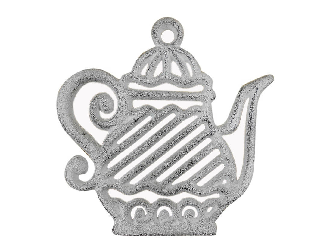 Whitewashed Cast Iron Teapot Trivet 9"