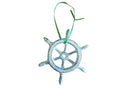 Dark Blue Whitewashed Cast Iron Ship Wheel Decorative Christmas Ornament 4"