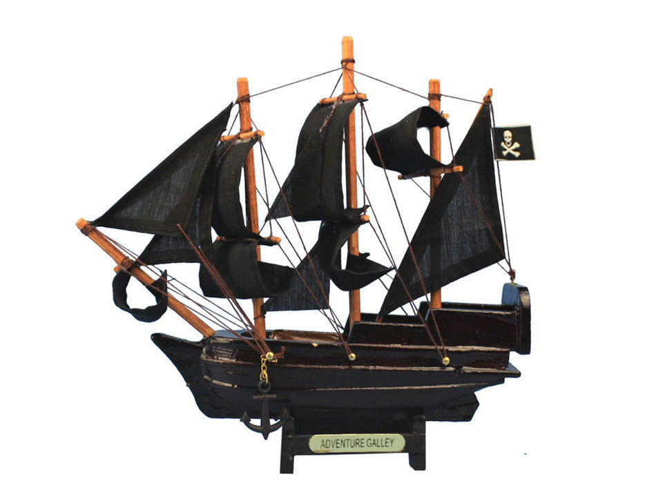 Wooden Captain Kidd's Adventure Galley Model Pirate Ship 7"