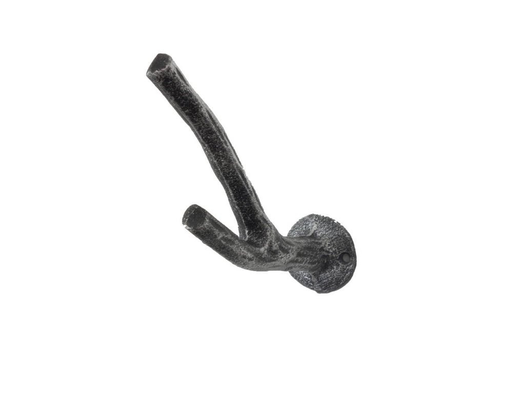 Rustic Silver Cast Iron Tree Branch Double Decorative Metal Wall Hooks 5"