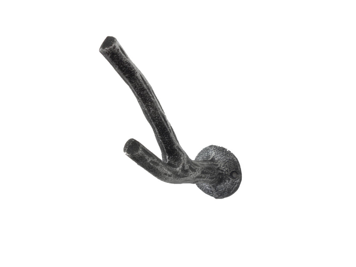 Rustic Silver Cast Iron Tree Branch Double Decorative Metal Wall Hooks 5"