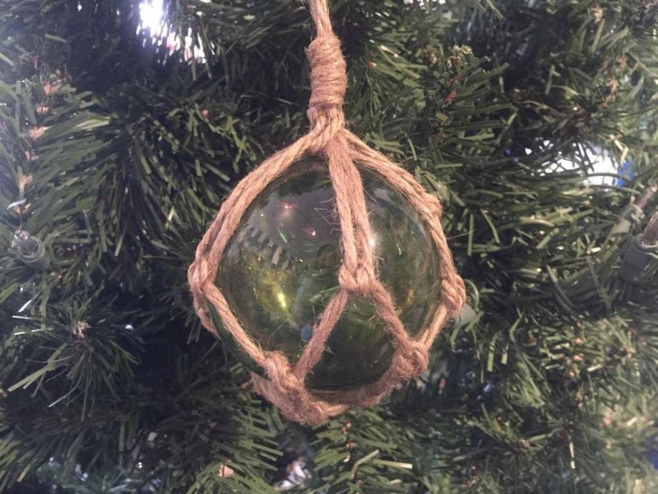 Green Japanese Glass Ball Fishing Float Decoration Christmas Ornament 3"