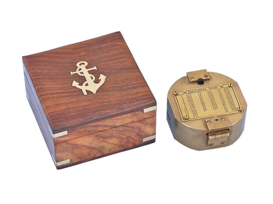 Antique Brass Brunton Pocket Transit Compass with Rosewood Box 4"
