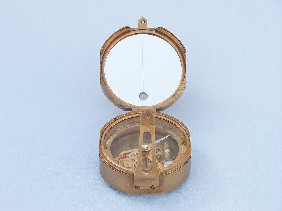 Antique Brass Brunton Pocket Transit Compass with Rosewood Box 4"
