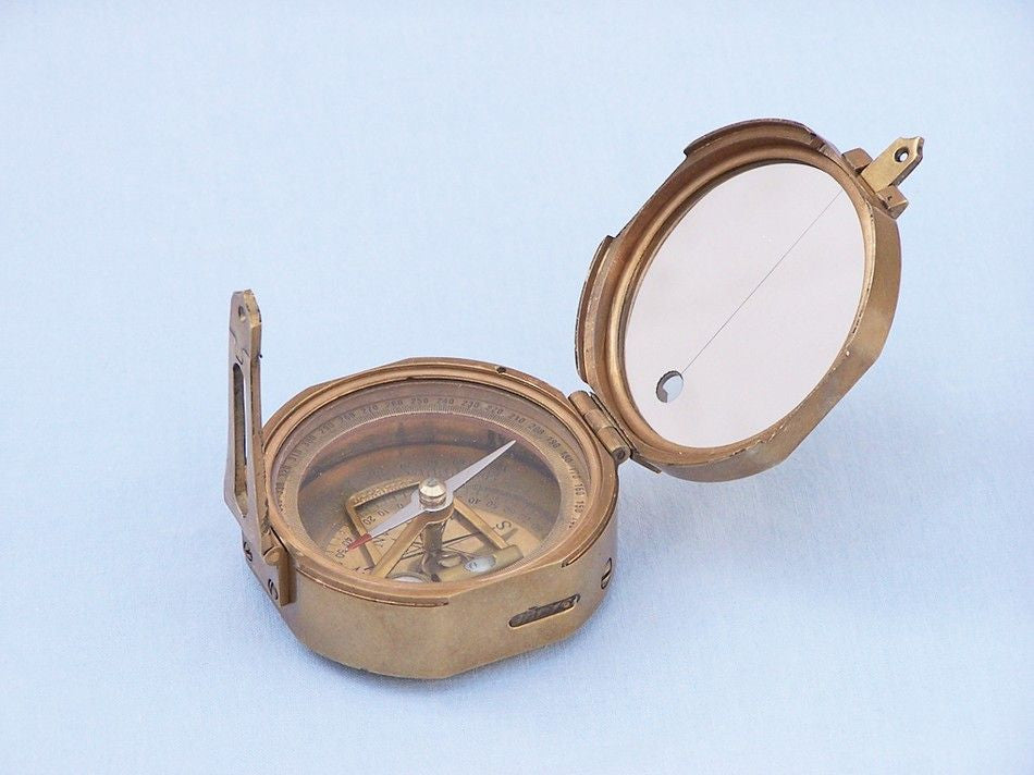 Antique Brass Brunton Pocket Transit Compass with Rosewood Box 4"