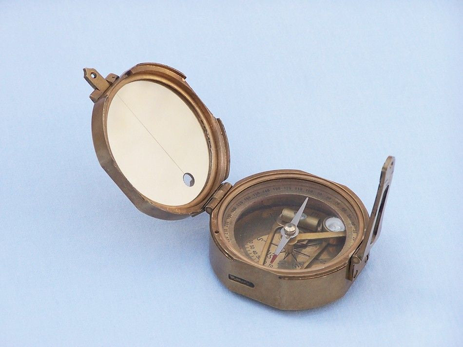 Antique Brass Brunton Pocket Transit Compass with Rosewood Box 4"