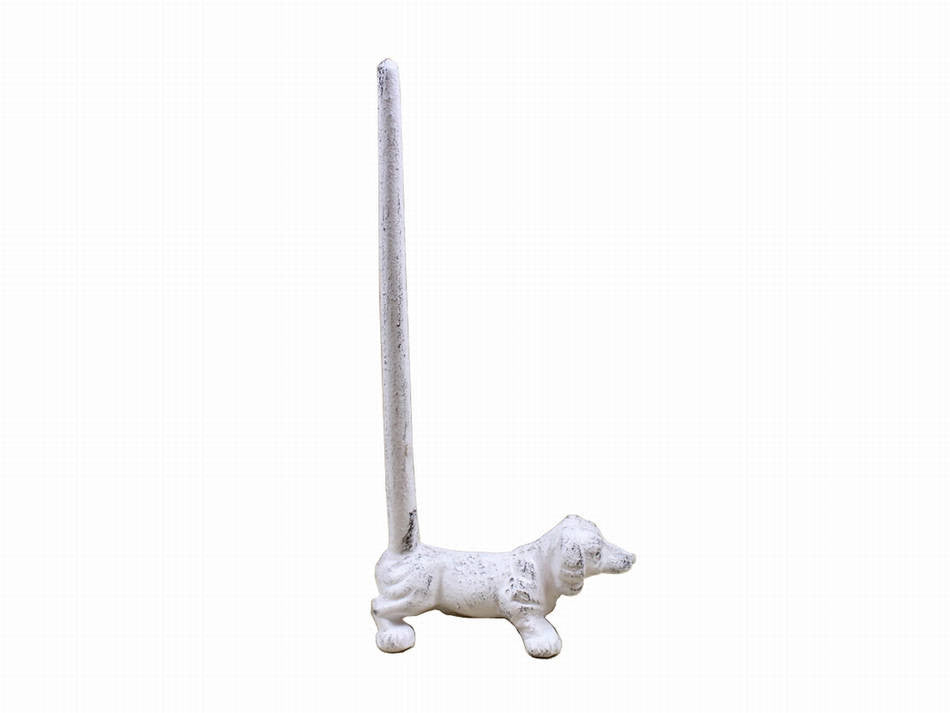 Whitewashed Cast Iron Dog Extra Toilet Paper Stand 12"
