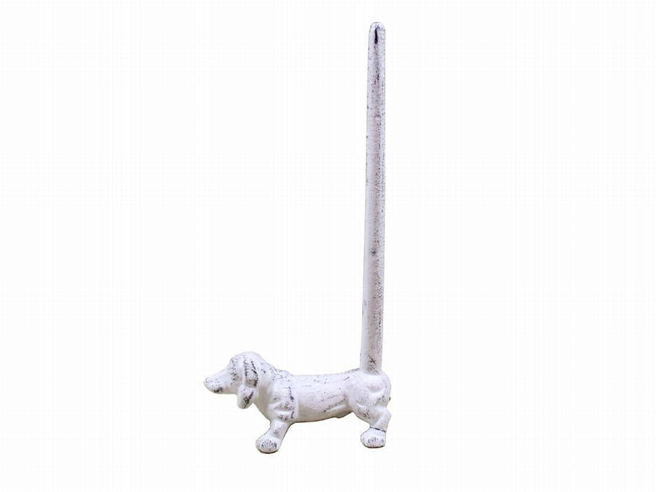 Whitewashed Cast Iron Dog Paper Towel Holder 12"