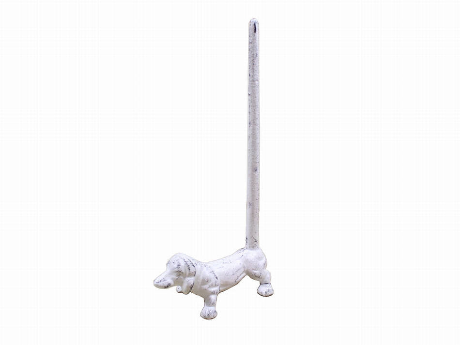 Whitewashed Cast Iron Dog Paper Towel Holder 12"