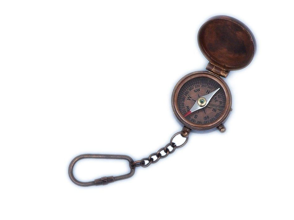 Antique Copper Compass Key Chain with Lid 5"