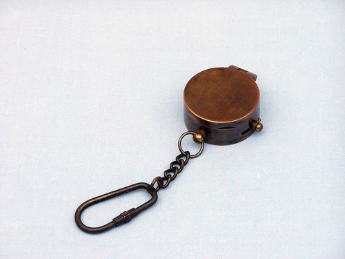 Antique Copper Compass Key Chain with Lid 5"
