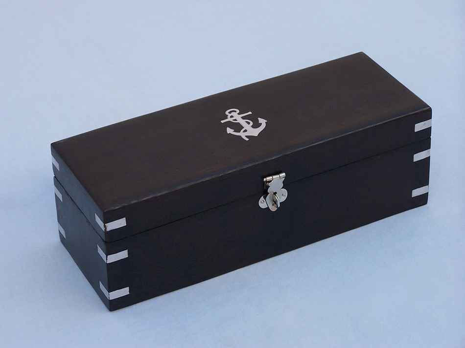 Deluxe Class Brushed Nickel Admirals Spyglass Telescope 27" with Rosewood Box