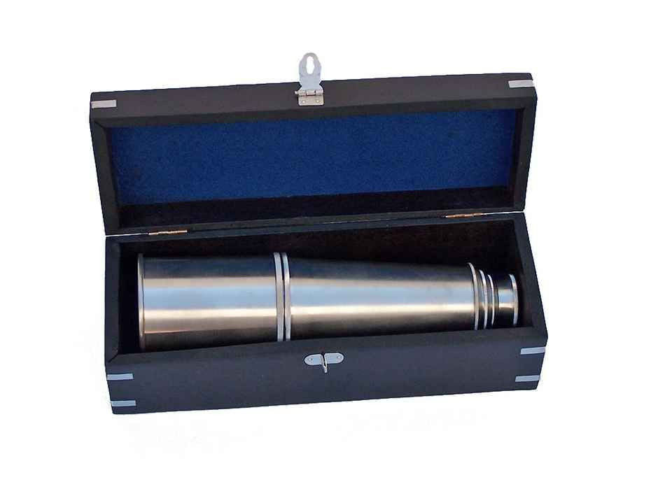 Deluxe Class Brushed Nickel Admirals Spyglass Telescope 27" with Rosewood Box