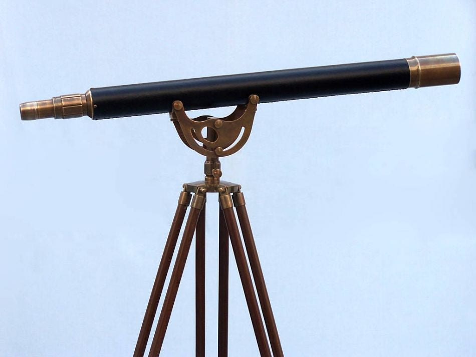 Floor Standing Antique Brass Leather Anchormaster Telescope 65"