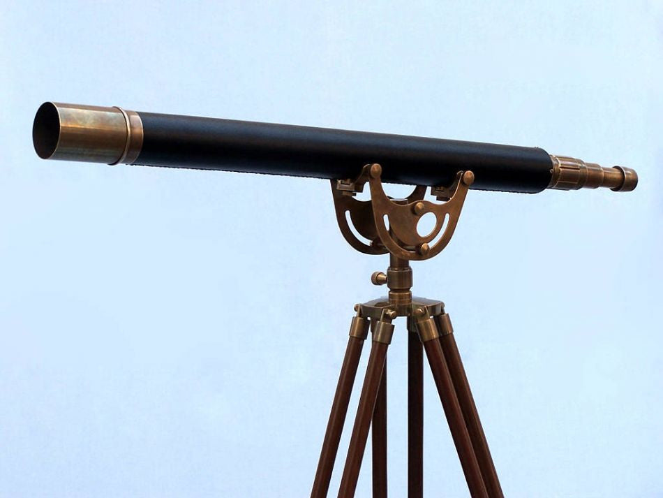 Floor Standing Antique Brass Leather Anchormaster Telescope 65"