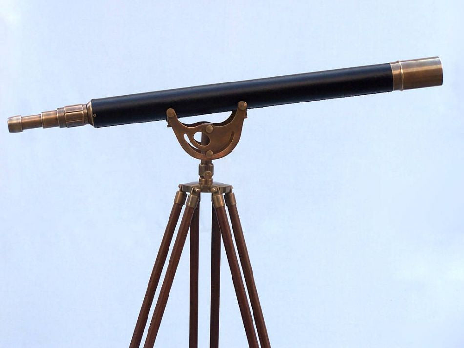Floor Standing Antique Brass Leather Anchormaster Telescope 65"