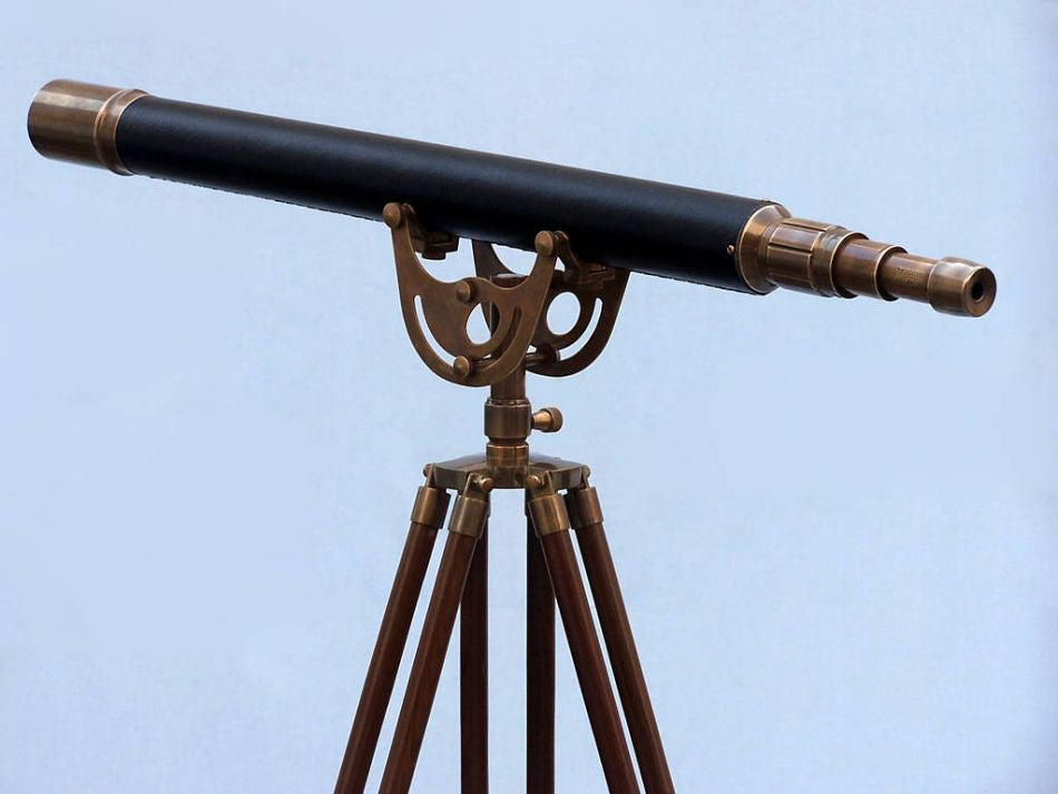 Floor Standing Antique Brass Leather Anchormaster Telescope 65"