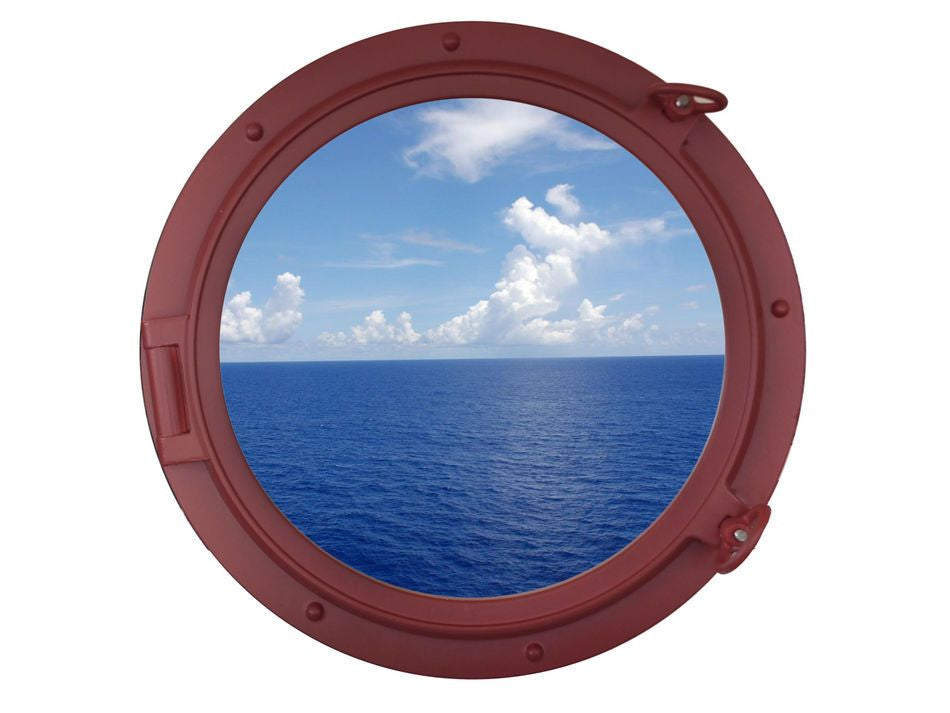 Dark Red Decorative Ship Porthole Window 24"