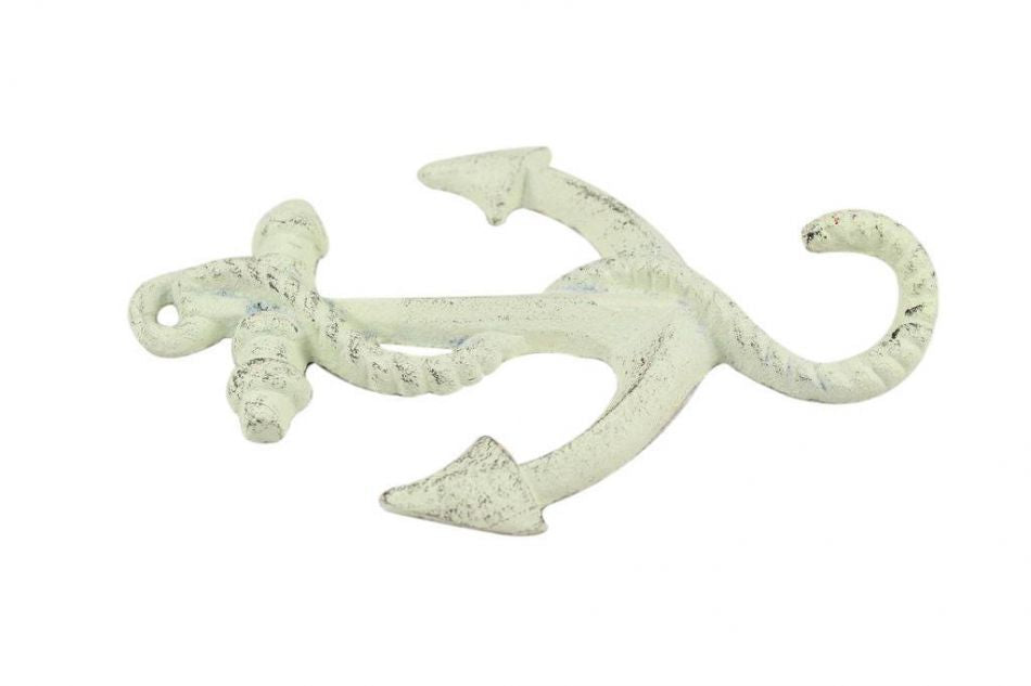 Whitewashed Cast Iron Anchor Hook 5"