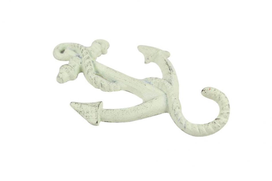 Whitewashed Cast Iron Anchor Hook 5"