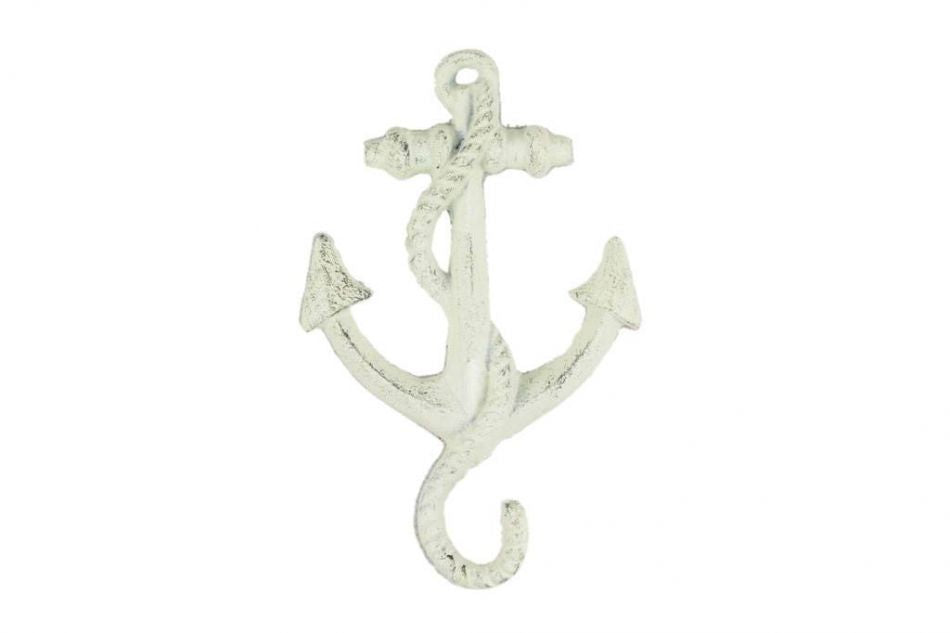 Whitewashed Cast Iron Anchor Hook 5"