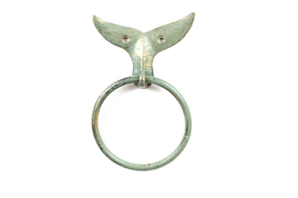 Antique Seaworn Bronze Cast Iron Whale Tail Towel Holder 7.5"