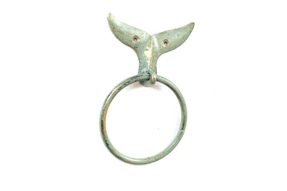 Antique Seaworn Bronze Cast Iron Whale Tail Towel Holder 7.5"