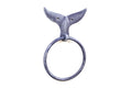 Rustic Dark Blue Cast Iron Whale Tail Towel Holder 7.5"