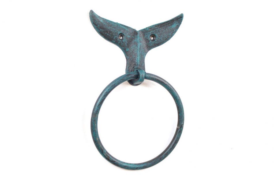 Seaworn Blue Cast Iron Whale Tail Towel Holder 7.5"