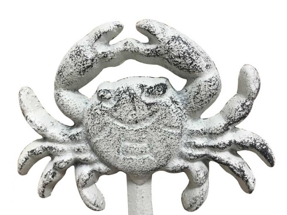 Rustic Whitewashed Cast Iron Wall Mounted Crab Hook 5"