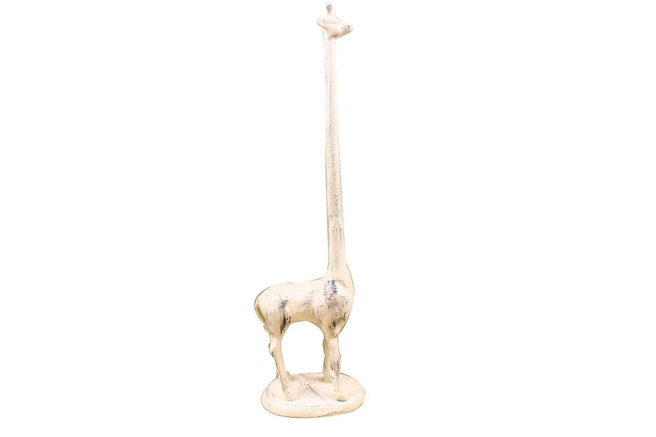 Whitewashed Cast Iron Giraffe Paper Towel Holder 19"
