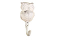 Whitewashed Cast Iron Owl Wall Hook 6"