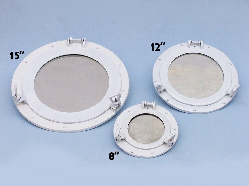 Brass Decorative Ship Porthole Mirror 8" - White