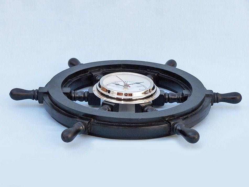 Deluxe Class Wood and Chrome Pirate Ship Wheel Clock 18"