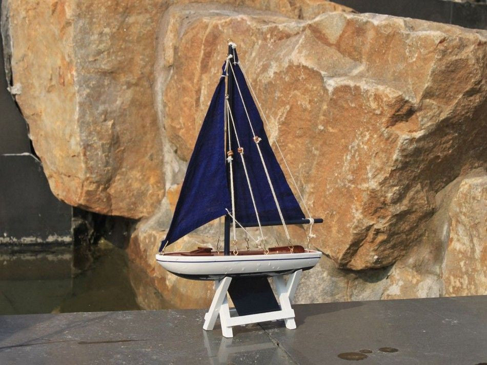 Wooden It Floats 12" - Blue Floating Sailboat Model with Blue Sails