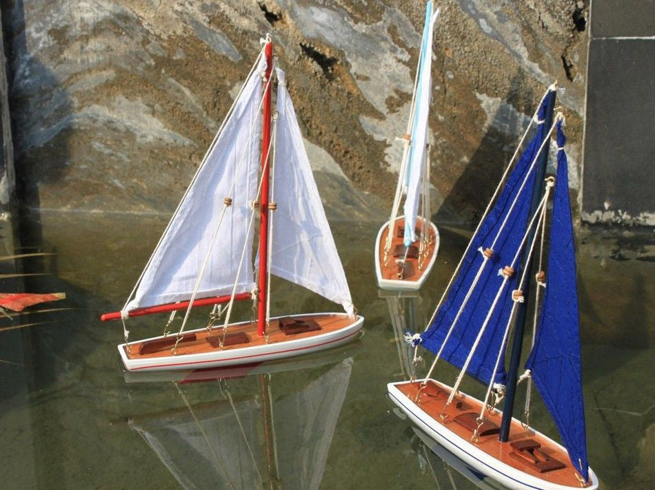 Wooden It Floats 12" - Blue Floating Sailboat Model with Blue Sails